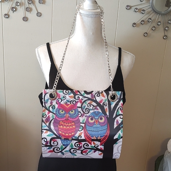 Owl Print Shoulder Bag NWOT Whimsical Colorful - Picture 2 of 6